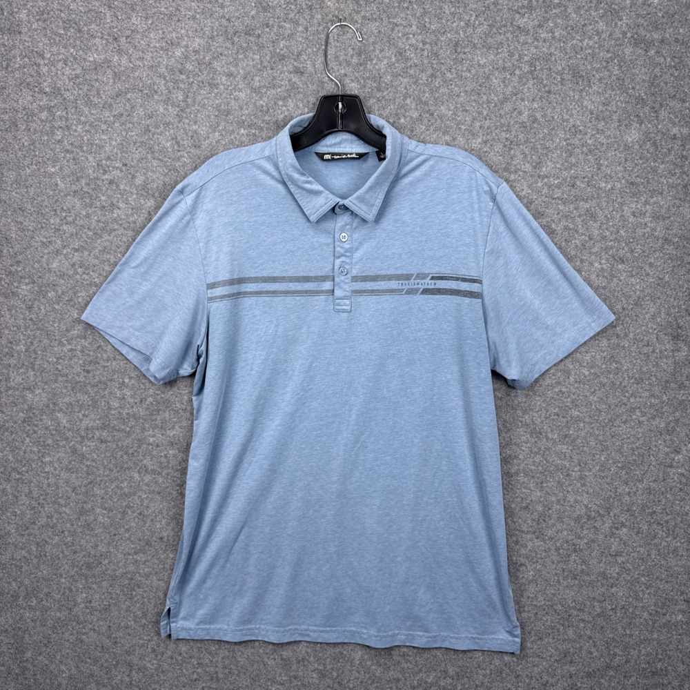 TravisMathew Mens Large Light Blue Heathered Stripe Performance Golf Polo Shirt